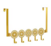 AceOrbit Gold Bohemian Over The Door Hooks Hanger Wall Mount Towel Hanger Door Holder Organizer 5 Hooks Kawaii Farmhouse Rustic Coquettish Style Decor for Bedroom Bathroom Towel Hat Clothes