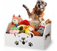 AceOrbit Large Dog Toy Basket, 13.5 x 9 x 7 Inch Wood Dog Toy Bin with Handle Pet Stuff Organization and Storage for Toys, Chew, Blankets, Leashes, Food Gift for Living Room Area (White)