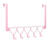 AceOrbit Pink Heart Over The Door Hooks Hanger Wall Mount Towel Hanger Door Holder Organizer 5 Hooks Kawaii Farmhouse Rustic Coquettish Style Decor for Bedroom Bathroom Towel Hat Clothes