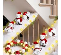 AceOrbit Polar Bear Christmas Staircase Decorations Set Banister Christmas Decoration with 6 Pcs Skiing Polar Bears Artificial Snow Blanket LED Lamp Xmas Hat Scarf for Home Xmas Stairs Decor