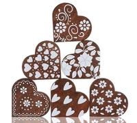 AceOrbit Valentine's Day Wooden Heart Decorations 2.9" Set of 6 Rustic Wooden Heart Ornaments Farmhouse Vintage Table Centerpiece Decor Love Gifts for Him, Her for Romantic Home Office Display