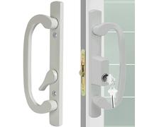 ACEPLANET Offset Position Keyed Sliding Patio Door Handleset with Mortise Lock, 45° Keyway, 3-15/16" H.C., Fits 1-3/8" to 2" Thick Doors, Non-Handed, White Diecast