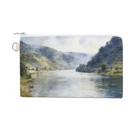 ACEPrints Clear Waters Surround The Green Mountains Coin Purse Fashion Change Wallet with Zipper Cute Canvas Coin Bag Small Makeup Bag Portable Change Pouch Change Holder Coin Pouch Change Bags