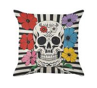 ACEPrints Decorative Throw Pillow Covers Set of 1 Square Soft Couch Cushion Covers Skeleton and Flower Black and White Breathable Pillow Cases Pillows Protectors Pillowcases 24"x24" Hidden Zipper