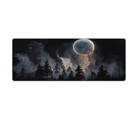 ACEPrints Full Moon in The Night Sky Forest Landscape Large Extended Gaming Mouse Pad (12x31.5in) - Durable Stitched Edges XXL Desk Mat for Keyboard and Mouse - Water Resistant & Non-Slip Rubber Base