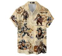 ACEPrints Hawaiian Shirt for Men Casual Button-Down Shirts Mens Hawaiian Shirts Short Sleeve Button Down Shirt Men, Pirate Bigfoot, M