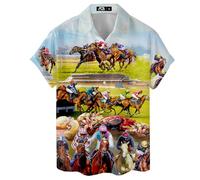 ACEPrints Hawaiian Shirt for Men Casual Button-Down Shirts Mens Hawaiian Shirts Short Sleeve Button Down Shirt Men, Horse Racing, M