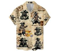 ACEPrints Hawaiian Shirt for Men Casual Button-Down Shirts Mens Hawaiian Shirts Short Sleeve Button Down Shirt Men, Black Cat Pirate, 4XL