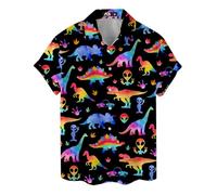 ACEPrints Hawaiian Shirt for Men Casual Button-Down Shirts Mens Hawaiian Shirts Short Sleeve Button Down Shirt Men, Rainbow Aliens, XL