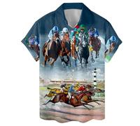 ACEPrints Hawaiian Shirt for Men Casual Button-Down Shirts Mens Hawaiian Shirts Short Sleeve Button Down Shirt Men, Horse Racing 2, M