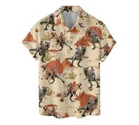 ACEPrints Hawaiian Shirts for Men Casual Button-Down Shirts Mens Hawaiian Shirts Short Sleeve Button Down Shirt Men, Cowboy Dinosaur, XXL