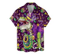 ACEPrints Hawaiian Shirts for Men Casual Button-Down Shirts Mens Hawaiian Shirts Short Sleeve Button Down Shirt Men, Dinosaur Madi Gras, XXXXL