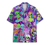 ACEPrints Hawaiian Shirts for Men Casual Button-Down Shirts Mens Hawaiian Shirts Short Sleeve Button Down Shirt Men, Graffiti Alien, XXXXL