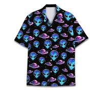 ACEPrints Men's Neon Alien UFO Hawaiian Shirt, Casual Summer Button-Down, Short Sleeve, XL
