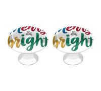 ACEPrints Merry and Bright in Colorful Glitter Round Drawer Cabinet Knobs Handles with Screws,2 Pcs
