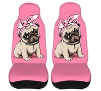 ACEPrints Protector Puppy Pug in A Headband On Pink Saddle Blanket Protectors Auto 2p