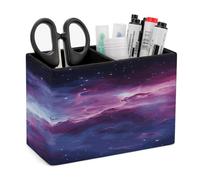 ACEPrints Purple&Blue Galaxy PU Leather Pen Holder for Desk Double Compartments.Multi-Functional Pencil Holder for Office Cosmetics Gifts. Remote Control Holder 4.3 * 2.8 * 5.9 In.