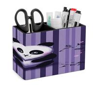 ACEPrints Purple Striped Panda PU Leather Pen Holder for Desk Double Compartments.Multi-Functional Pencil Holder for Office Cosmetics Gifts. Remote Control Holder 4.3 * 2.8 * 5.9 In.