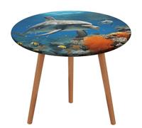 ACEPrints Round Spandex Table Cloth Dolphins Blue Waterproof Table Cover Elastic Fitted Washable Tablecloth Elastic Edged Picnic Tables Cover for Camping Dining Indoor Outdoor 63in