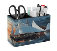 ACEPrints Sailing Landscape PU Leather Pen Holder for Desk Double Compartments.Multi-Functional Pencil Holder for Office Cosmetics Gifts. Remote Control Holder 4.3 * 2.8 * 5.9 In.