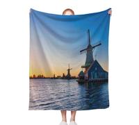 ACEPrints Sunset Soft Warm Lightweight Blankets Cozy Blankets Windmills at Zaanse Schans in Holland On Sunset Zaandam Netherlands Bed Living Room Sofa Couch Birthday Decor 60x80 Inch