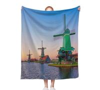ACEPrints Sunset Soft Warm Throw Blankets for Couch Windmills at Zaanse Schans in Holland On Sunset Zaandam Netherlands Bed Living Room Sofa Couch Birthday Decor 60x80 Inch