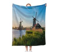 ACEPrints Sunset Soft Warm Throw Blankets for Couch Windmills at Zaanse Schans in Holland On Sunset Zaandam Netherlands Cozy Bed Blankets Throws for Living Room Decor 50x60 Inch
