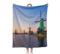 ACEPrints Sunset Soft Warm Throw Blankets for Couch Windmills at Zaanse Schans in Holland On Sunset Zaandam Netherlands Bed Living Room Sofa Couch Birthday Decor 30x40 Inch