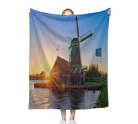 ACEPrints Sunset Soft Warm Throw Blankets for Couch Windmills at Zaanse Schans in Holland On Sunset Zaandam Netherlands Bed Living Room Sofa Couch Birthday Decor 50x60 Inch