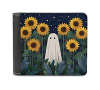 ACEPrints White Ghost Tall Sunflowers at Night Soft PU Leather Bifold Wallet, Coin Purse Credit Pass Case, Durable Card-Holder Slim Billfold for Men Woman Money Storage