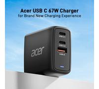 Acer 67W PD Charger, USB Port: 2C+1A, UK Plug, 100W USB-C Cable, Black