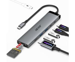 Acer 8 in 1 USB C Hub 10Gbps, USBC to HDMI Adapter 4K@60Hz, 2×USB-C 3.2, 2×USB A 3.0 Data Transfer, 100W PD Port Type C Multiport Splitter with SD/TF Card Reader, for Laptop, PC, Desktop, iPad Pro