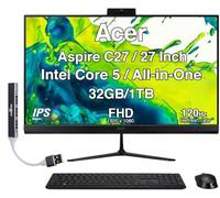 acer Aspire 27 All-in-One Desktop, 27" IPS FHD Display, Intel Core 5 120U (10-Core, Up to 5GHz), 32GB DDR5, 1TB PCIe SSD, Wi-Fi 6E, Webcam, Bluetooth 5.3, Win 11 Home, with DKZ USB Port Expander
