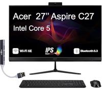 acer Aspire 27 All-in-One Desktop, 27" IPS FHD Display, Intel Core 5 120U (10-Core, Up to 5GHz), 64GB DDR5, 1TB PCIe SSD, Wi-Fi 6E, Webcam, Bluetooth 5.3, Win 11 Home, with DKZ USB Port Expander