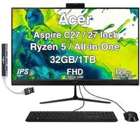 Acer Aspire C27 All-in-One Desktop, 27" IPS FHD, Ryzen 5 7430U | 32GB DDR5, 1TB PCIe SSD, Wired Keyboard and Mouse, Wi-Fi 6E, Bluetooth 5.3, Webcam, Windows 11 Home /w USB Hub