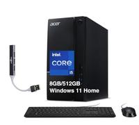 Acer Aspire TC-1775 Desktop Computer Intel i5-14400, 8GB DDR5, 512GB SSD | Intel UHD 730 Graphics, WiFi 6E, Bluetooth 5.3, Air Cooling, Dual HDMI, Wired Keyboard & Mouse, Win 11 Home) w/Dockztorm Hub