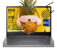 acer Chromebook Plus 514 Laptop w/Google AI (14" FHD Touchscreen, Intel 8-Core i3-N305, 8GB RAM, 3TB(512GB SSD,512G Portable,2T Cloud Storage) Business, Student, Long Battery, 1080p Webcam, W/O Mouse
