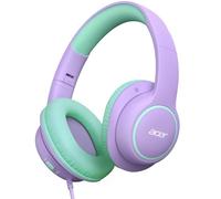 acer Kids Headphones Wired for School - Over Ear Design, 85/94dB Safe Volume Limit, 3.5mm Jack Foldable Headphones for Toddler Boys Girls Classroom Yoto Player Chromebook Travel Purple Green