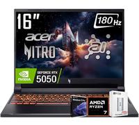 acer Nitro V 16 AI Gaming Laptop, 16" WUXGA IPS180Hz Display, AMD Ryzen 7 260(>Intel i7-14700), NVIDIA GeForce RTX 5050 8GB GDDR7,32GB DDR5, 1TB SSD, WiFi 6E, RGB Backlit KB, Win11 PRO, W/256GB PSD