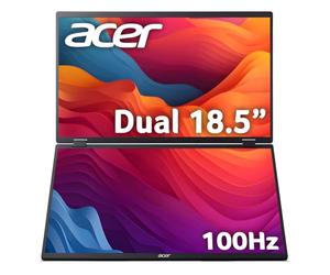 acer PD3 PD193QE 18.5" Foldable Portable Dual Screen Monitor | Full HD | 100Hz | HDMU | USB C | Built In Speakers | VESA Mountable | Adaptive Sync
