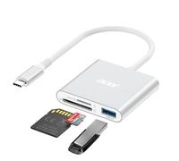acer SD Card Reader with USB 3.0, 3 in 1 USB C SD Card Adapter, Aluminum Memory Card Reader for TF/UHS-I/SDXC/SDHC/MMC/RS-MMC, for iPhone 16, MacBook Pro/Air, iPad Pro, Android, Galaxy S24 (Silver)
