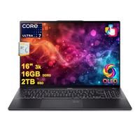 acer Swift 16 AI Copilot+ PC Laptop | 16" 3k OLED Touch 100% DCI-P3 | Intel 8-core Ultra 7 Series 2 256V Up to 47 Tops | 16GB DDR5 2TB SSD | Backlit Fingerprint QHD IR Camera Win11 w/DLCA Accessory