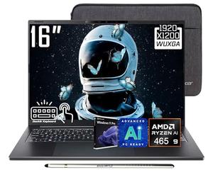 Acer Swift Go 16 AI Copilot+ PC Laptop, 16" 120Hz WUXGA Touchscreen, AMD 10-core Ryzen 9 465 Processor(Upto 50 Tops+), 32GB LPDDR5x RAM 2TB SSD, WiFi 7, 5M IR HDR Webcam, Win11 PRO, w/Stylus