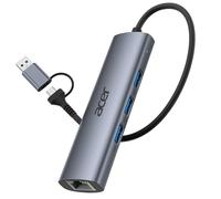 Acer USB C/A Ethernet Adapter Hub with 3×USB-A 5Gbps & 1000Mbps LAN Adapter | Driver Free, Aluminum, USB 3.0 Network Adapter for PC, Laptop, MacBook/iPad Pro, iPhone 15~17, macOS, Windows, Linux (15cm)