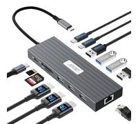 Acer USB C Docking Station 3 HDMI 4K@60Hz, 13IN1 Triple Display Hub with 10Gbps USB 2C, 5Gbps USB-A, 1Gbps Ethernet, 100W PD, SD/TF Card Reader Adapter, for Surface, MacBook Pro, Dell, Laptop etc.