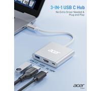 acer USB C to HDMI Adapter, 4K Type C to HDMI Adapter with 5Gbps USB 3.0, PD 100W, USB-C Digital AV Multiport Adaptor Hub for MacBook Pro, iPad Pro, iPhone 15, Laptops, Tablets, XPS, Surface -Silver
