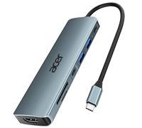acer USB C Hub, 7IN1 USB-C to 4K HDMI, 2×USB 3.0, 1×USBC 5Gbps, 100W PD, SD/TF Card Reader, Aluminum Docking Station Multiport Adapter for iPhone 15/16 Series,MacBook/iPad Pro/Air, S24, Surface, etc