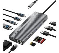 Acer USB C HUB Multiport Adapter with 4K@60Hz HDMI, 1080P VGA, 2x10Gbps USB C, 2x5Gbps USB A, 100W PD Port, 1000Mbps Ethernet, SD/TF, 11 in 1 USBC Hub Docking Station for PC, Laptop, Desktop