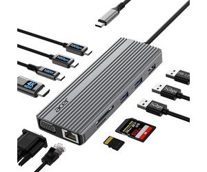 Acer USB C HUB Multiport Adapter with 4K@60Hz HDMI, 1080P VGA, 2x10Gbps USB C, 2x5Gbps USB A, 100W PD Port, 1000Mbps Ethernet, SD/TF, 11 in 1 USBC Hub Docking Station for PC, Laptop, Desktop