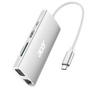 Acer USB C Hub with 4K@30Hz HDMI, 9-in-1 USBC to Ethernet Adapter, 5Gbps USB-A Docking Station, PD 100W Charging, SD Card Reader, VGA Splitter for MacBook, Acer, Laptops, Surface (Silver)